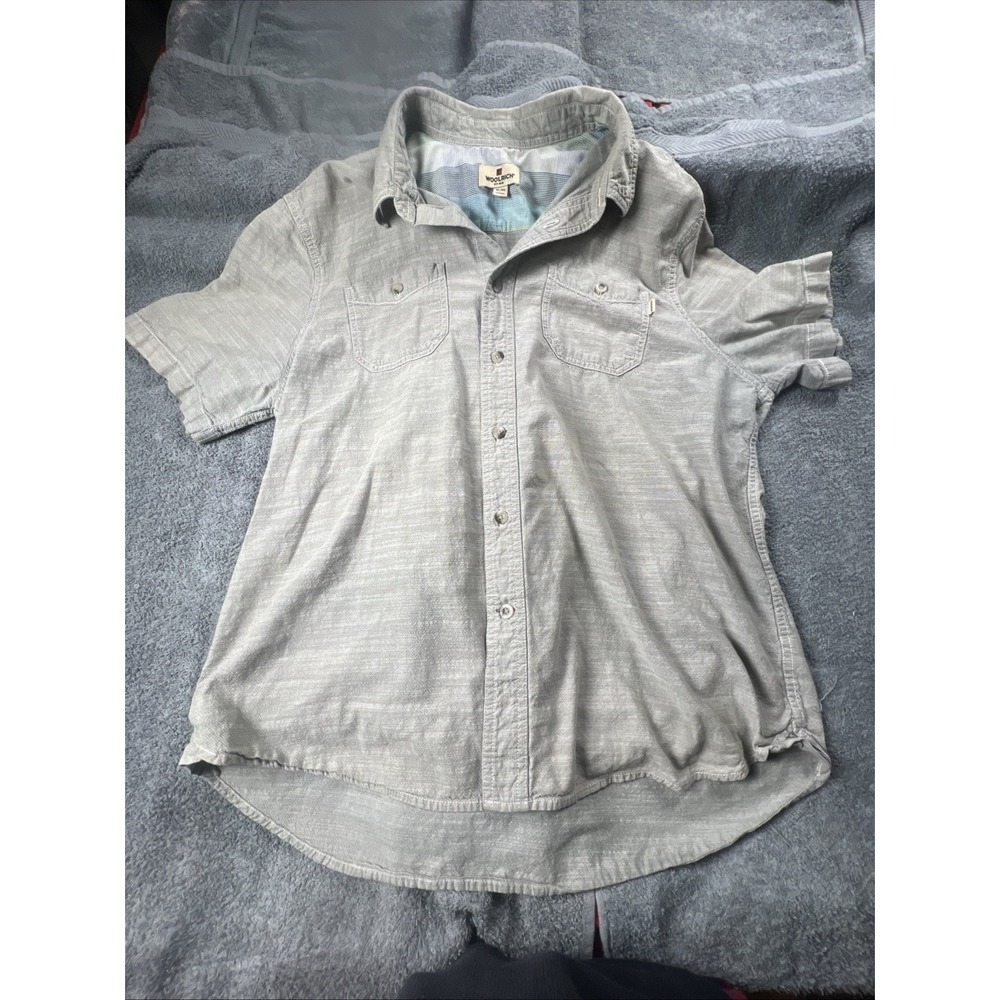 Woolrich Mens XL Short Sleeve Button Up Light Green Dual Pockets Shirt‎